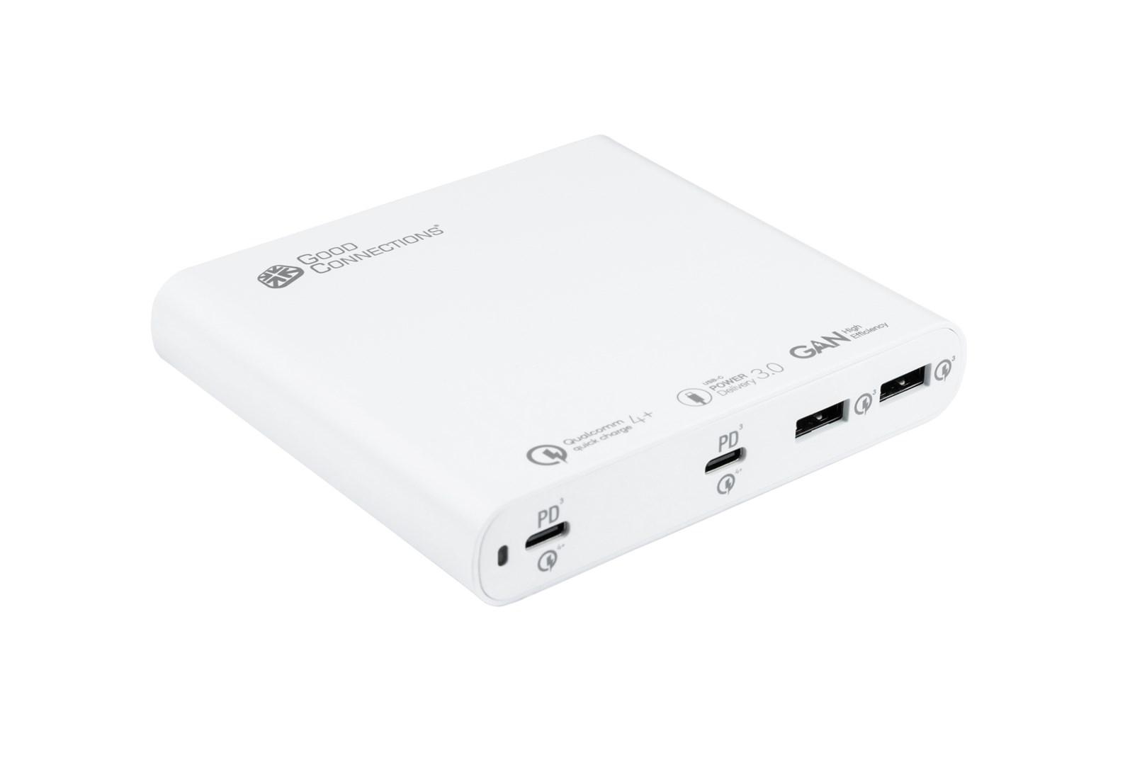 Universel GaN USB-oplader 120 W - 2Ã USB-C PD 3.0 + 2Ã USB-A QC 4+ - Hvid