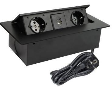 IndbygningsborddÃ¥se med 2 schuko-udtag + USB A/C - 3 m, sort