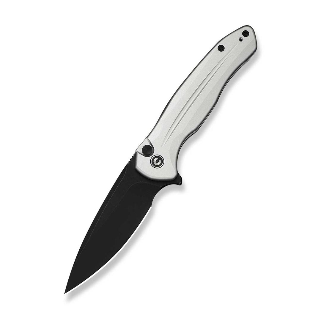 CIVIVI Kitefin foldekniv med knaplås - sølv aluminium, 14C28N