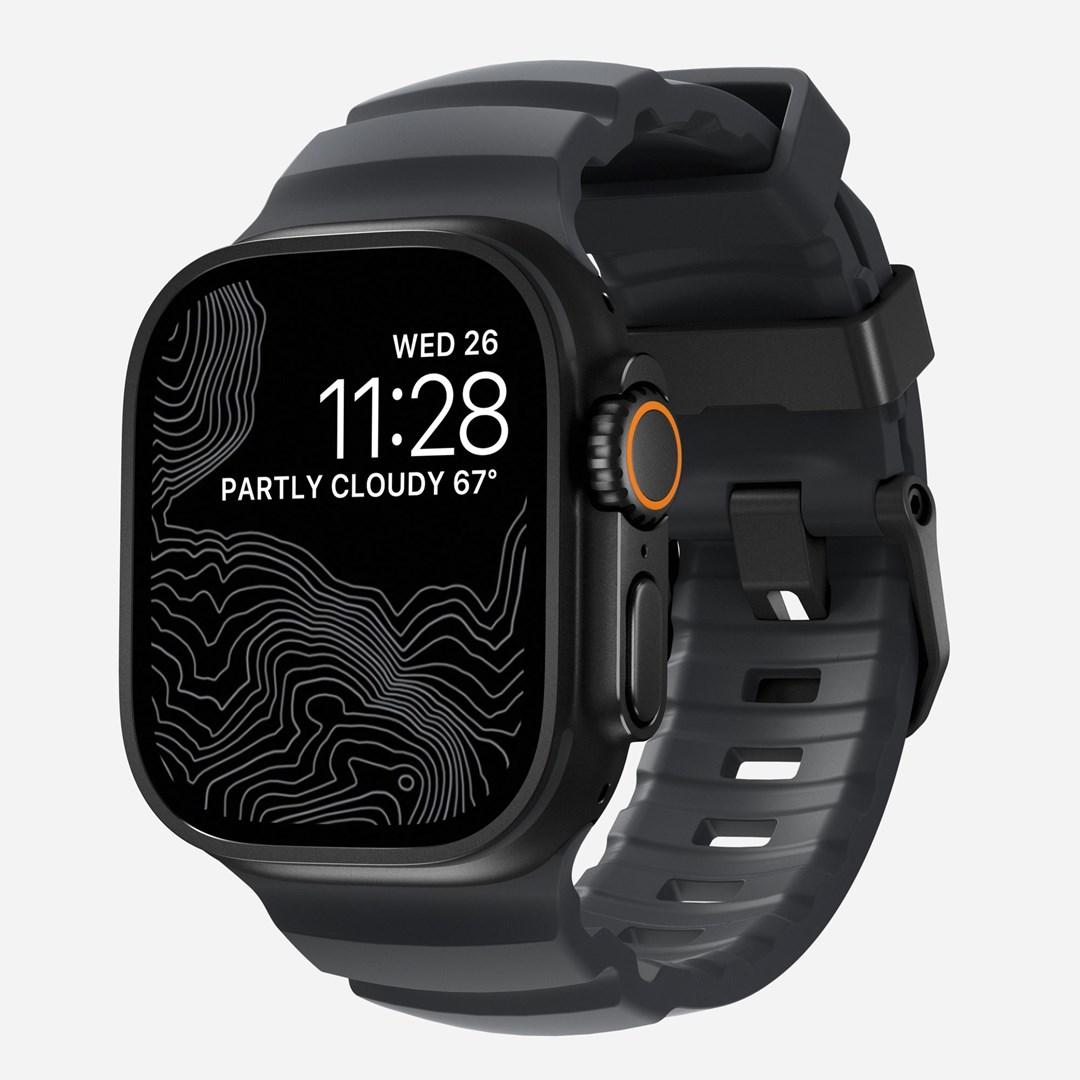 Nomad Rocky Point rem - sort læder og titanium (til Apple Watch)