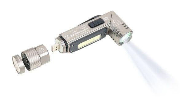 Magnetisk lommelygte med vinkelhoved - grå, COB LED, genopladelig