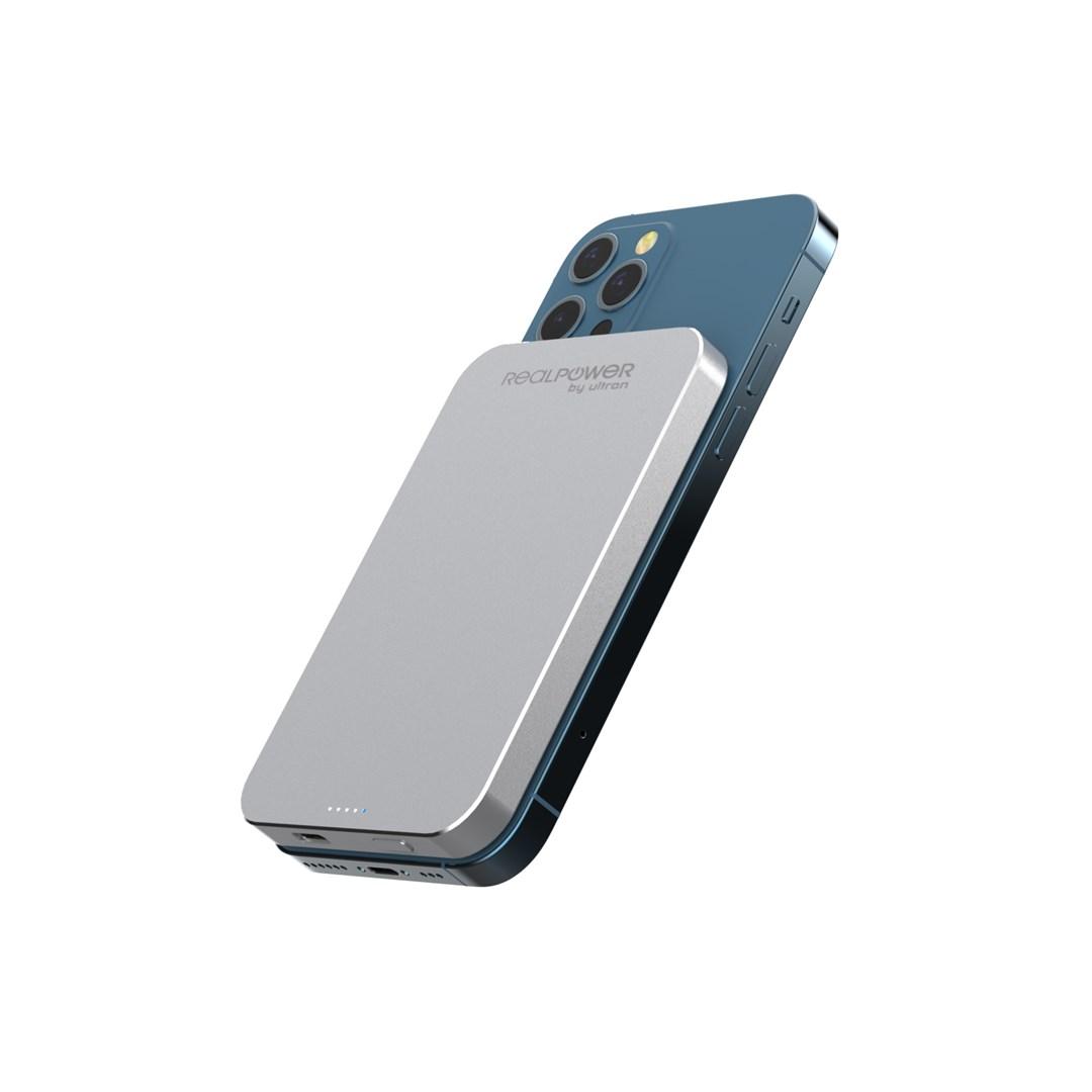 RealPower PB-5000 Mag powerbank 5.000 mAh med trådløs opladning - sølv