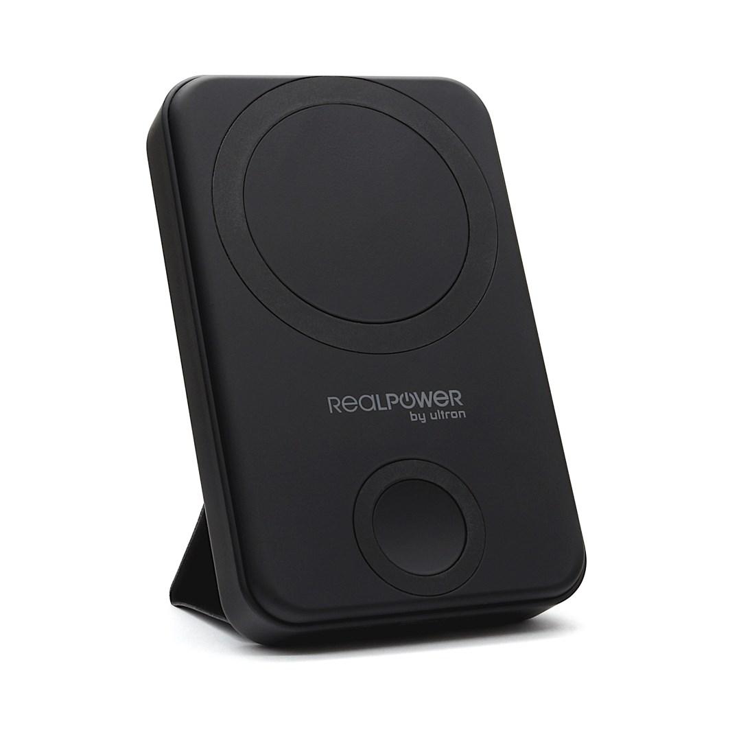 RealPower 10000 mAh powerbank - trådløs opladning, MagSafe, sort