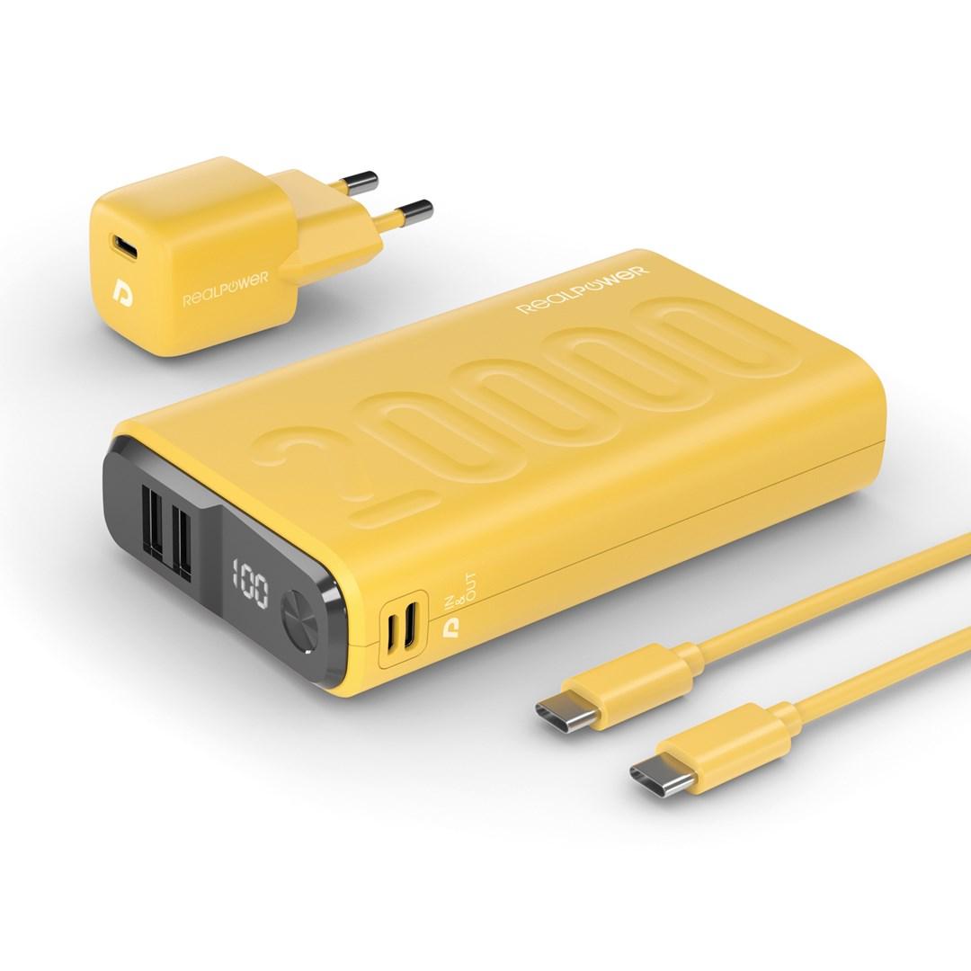 Powerbank 20.000 mAh med hurtigopladning - gul (Ultron PB-20000)