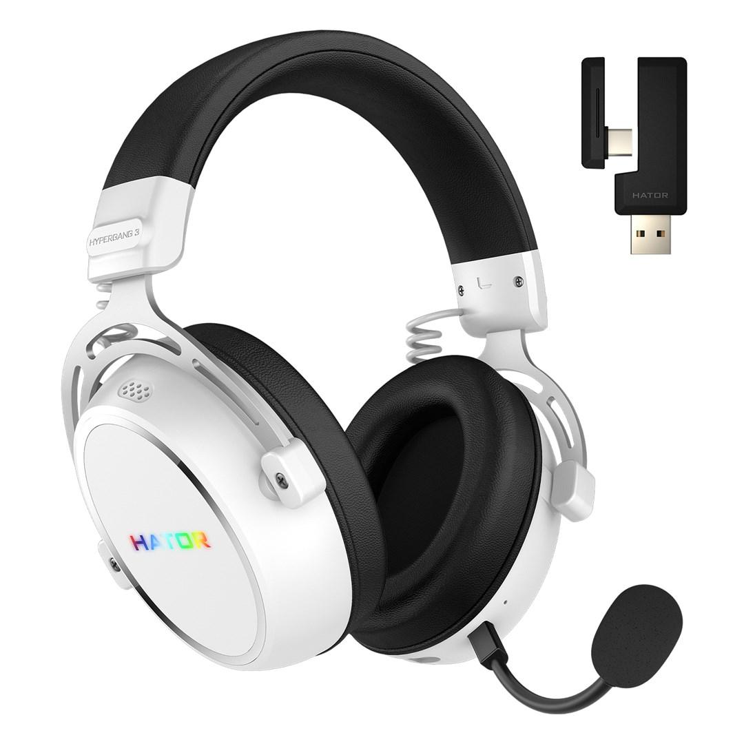 Hator Hypergang 3 trådløst gaming-headset - hovedbøjle, USB-C/USB-A, Bluetooth, hvid