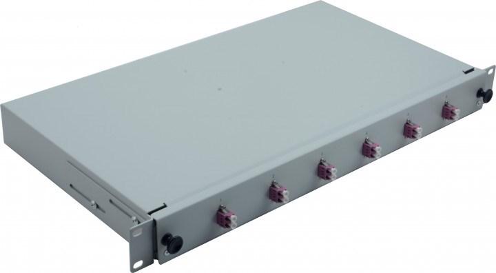 19" rackskab 1U - grå fiberpatchpanel med 6 x LC duplex OM4 (Helos 375556)