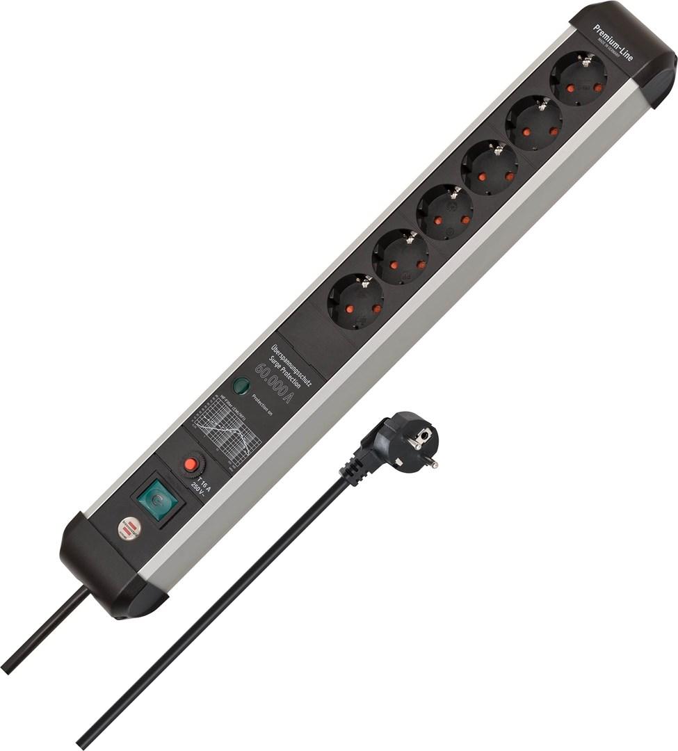 Premium-Protect-Line 60.000A stikkontakt med overspændingsbeskyttelse 6-vejs 3m H05VV-F 3G1.5