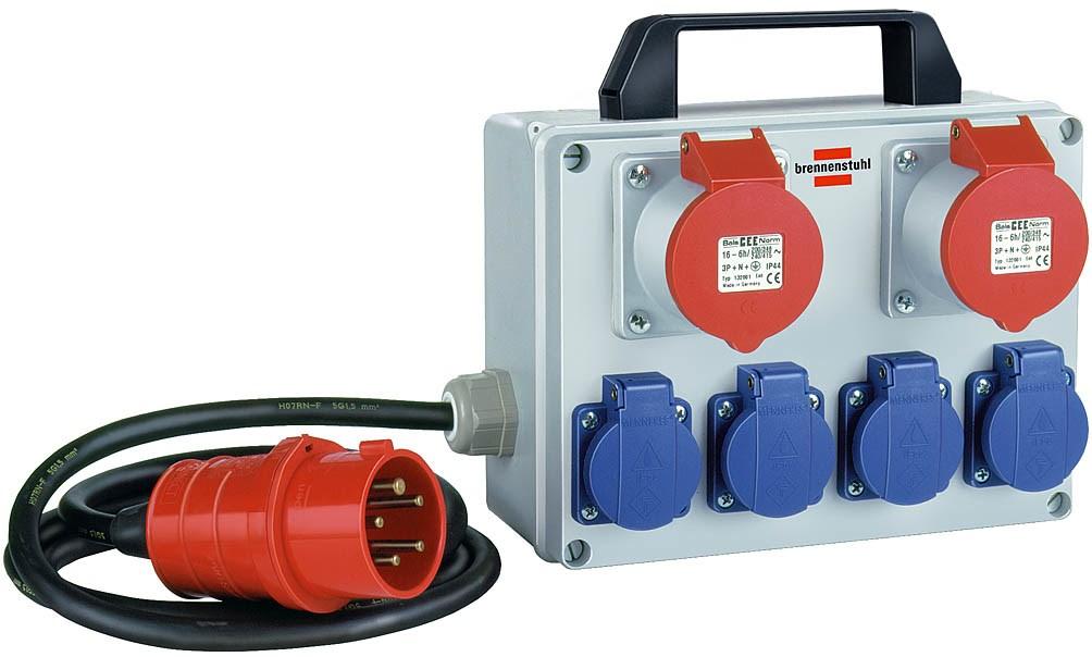 brennenstuhl BKV 2/4 T forgreningskasse IP44 - 6 udtag, CEE 5-polet, 2 m kabel billede