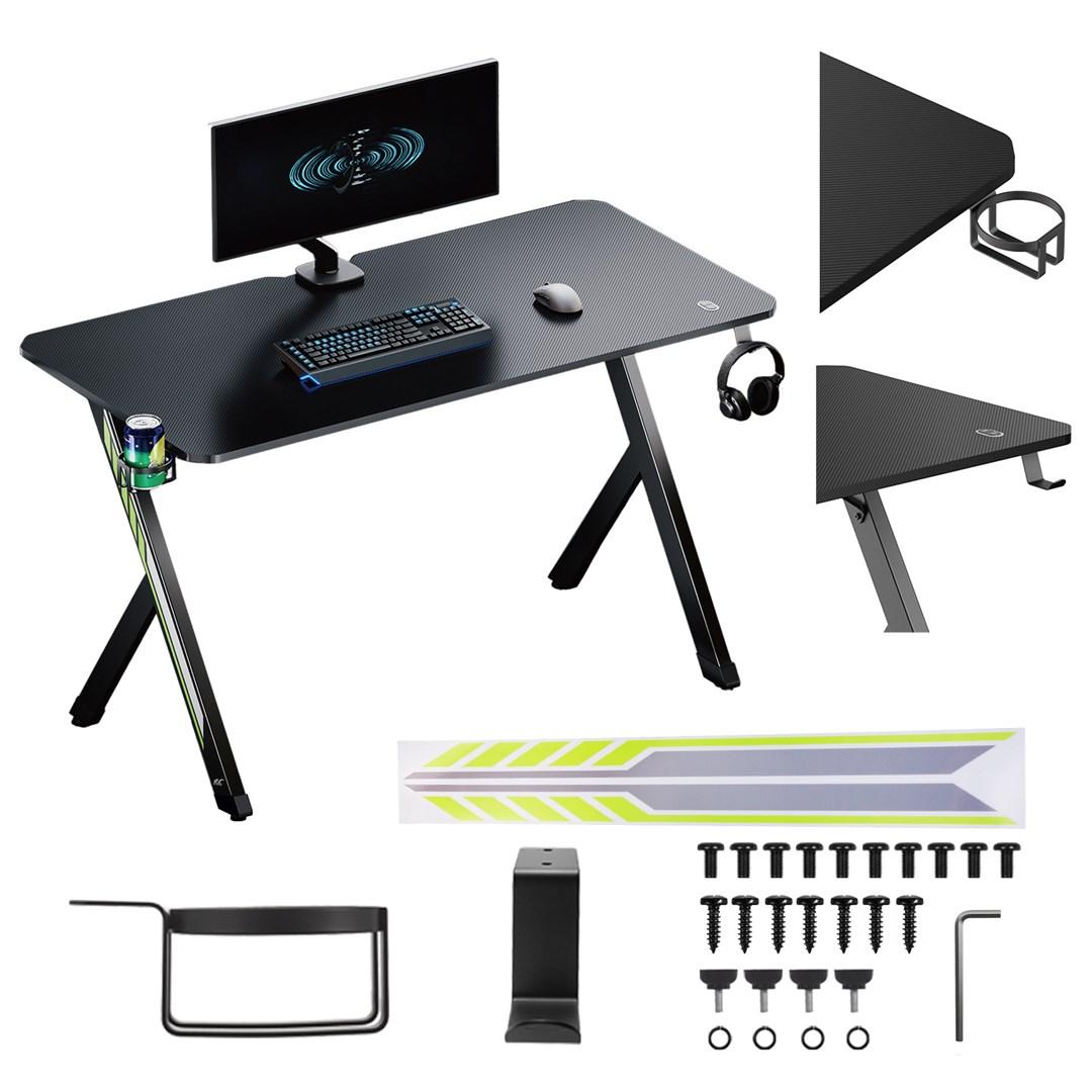 Gamingbord 120 × 60 cm - sort med headset- og kopholder, max 75 kg, RS101