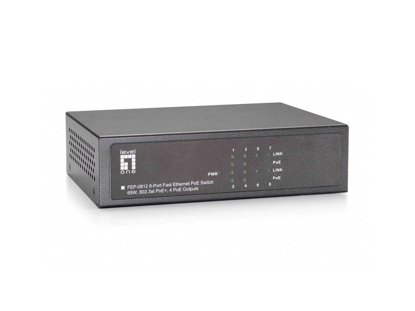 LevelOne FEP-0812 - 8-port Fast Ethernet PoE switch, 65 W, 4x PoE+ billede