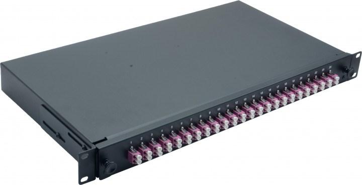 Rackskab 1U - stål, sort - 24 x LC Duplex OM4 (Helos 375561)