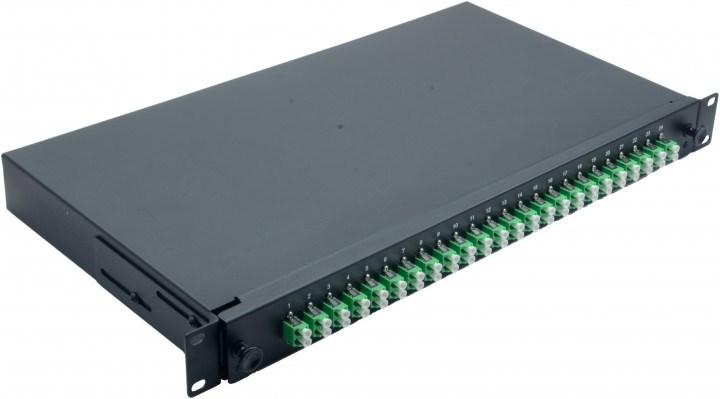 Rackskab 1U - Helos 375555, sort stål med 24 x LC/APC