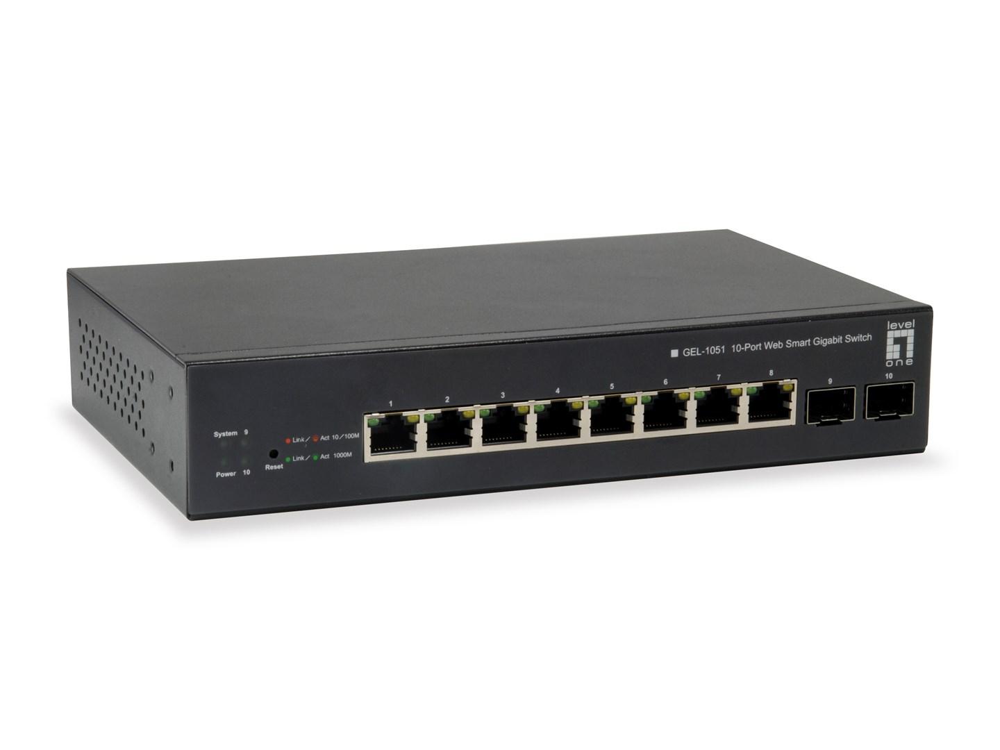 LevelOne 10-port Web Smart Gigabit PoE-switch - 8x PoE, 2x SFP, 70 W billede