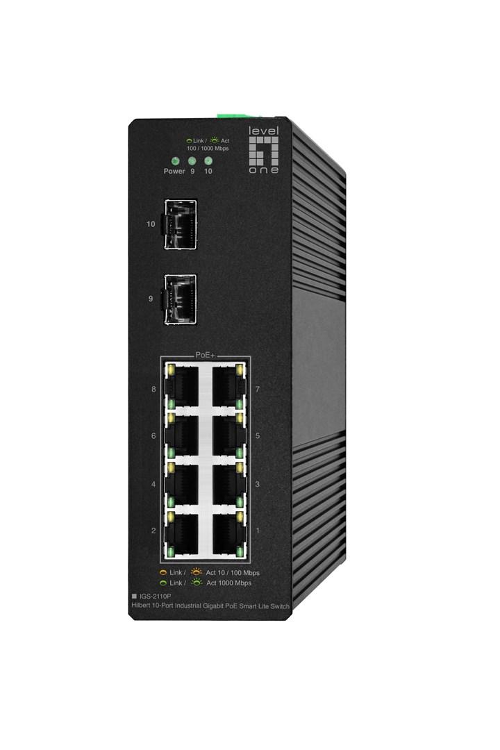 LevelOne Hilbert 10-port industriel Gigabit PoE Smart Lite switch - 2x SFP, 8x PoE, 802.3at/af billede