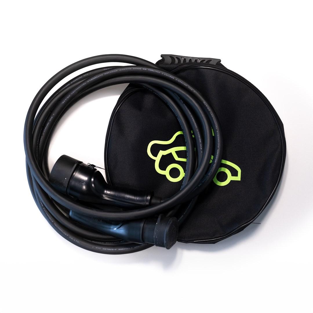 Ladekabel til elbil - Mode 3, 32 A, 22 kW, 3-faset, 7,5 m med taske