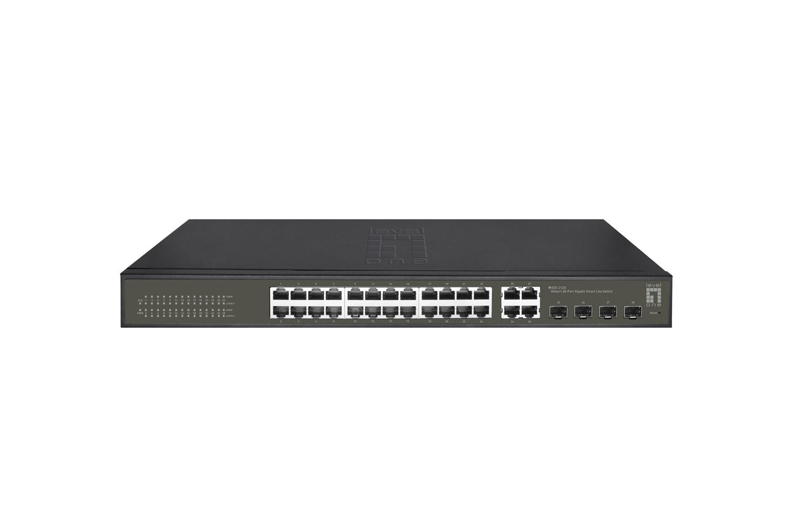 LevelOne Hilbert 28-port Gigabit Smart Lite switch - 24x RJ45 + 4x SFP/RJ45 combo billede
