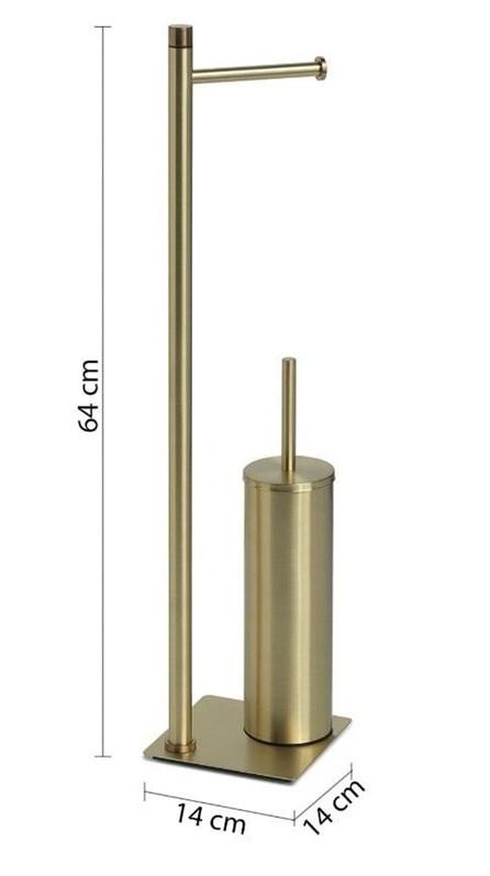 Toiletstativ med toiletbørste og papirholder - børstet guld, 64 cm