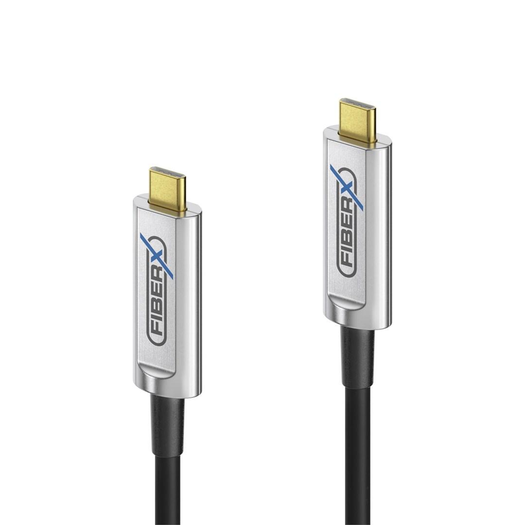 FiberX FX-I600-015 USB-C kabel 15 m - USB 3.2 Gen 1, 10 Gbit/s, sort/sølv