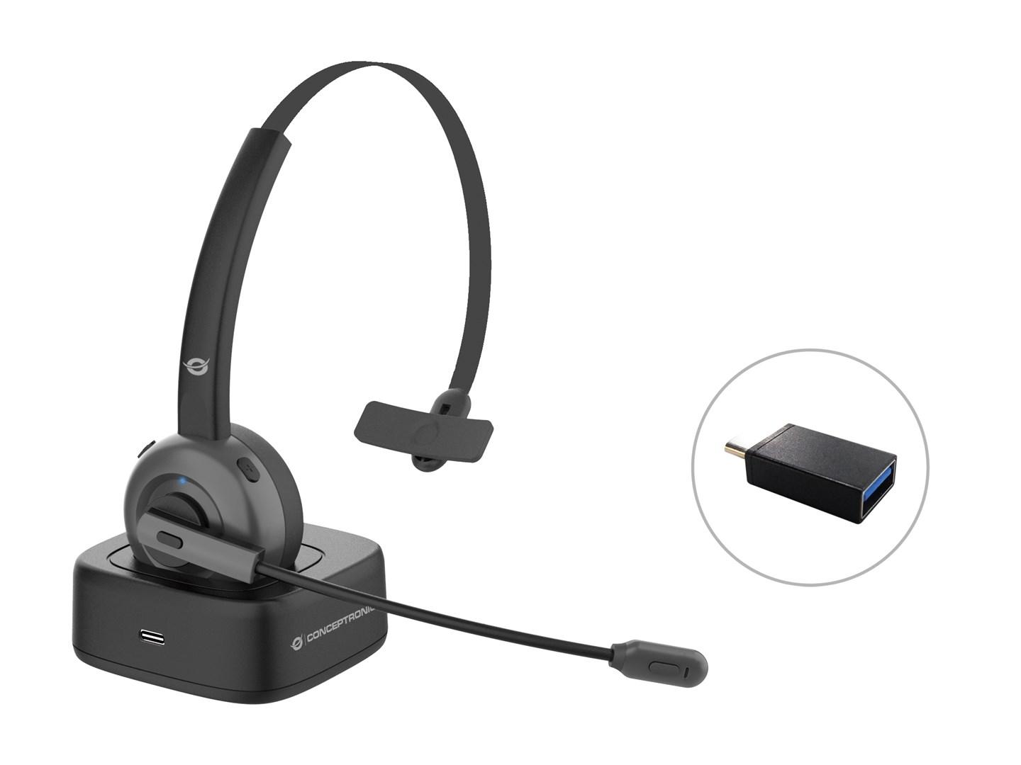 Conceptronic Polona trådløst Bluetooth-headset med ladedock billede