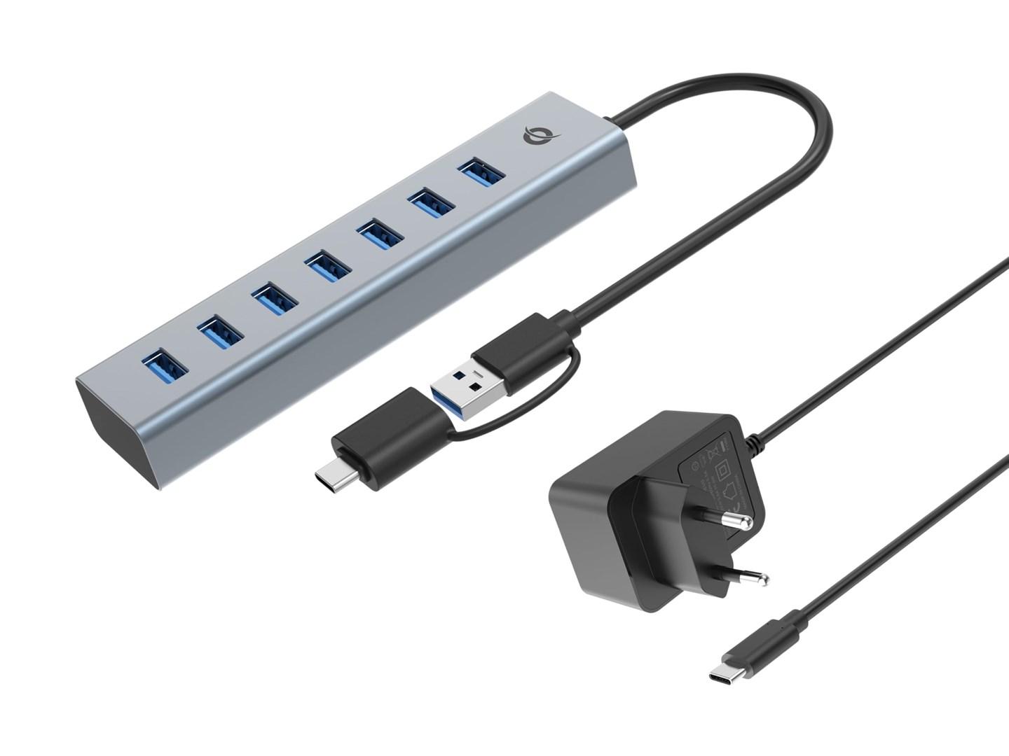 Conceptronic 7-ports USB 3.0 hub - USB-A/USB-C med strømforsyning billede