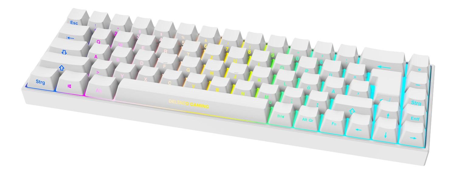 Deltaco Gaming GAM-100-W-DE mekanisk gaming-tastatur 65 % - hvid, QWERTZ (tysk) - USB, 2,4 GHz & Bluetooth billede