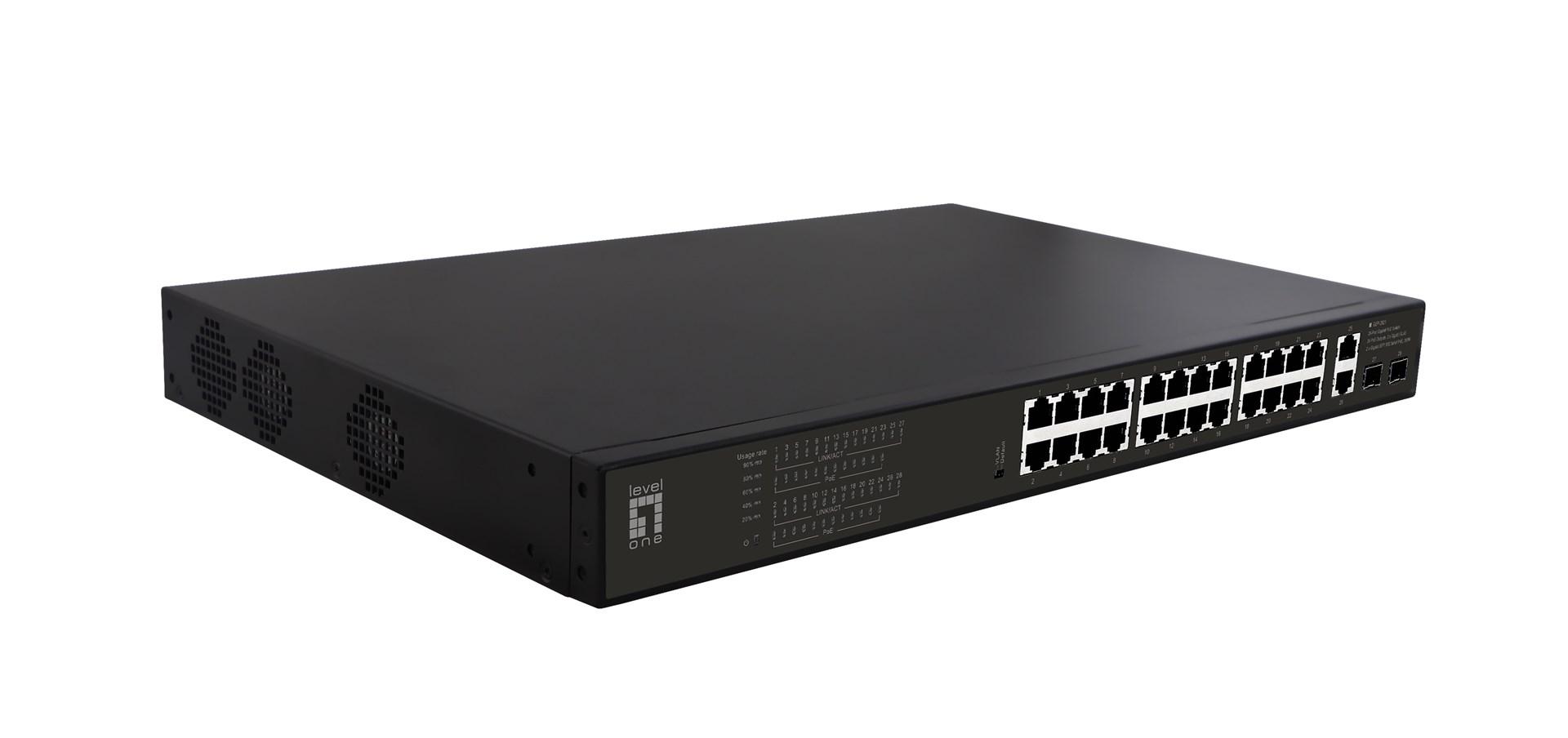 LevelOne GEP-2821 unmanaged Gigabit PoE-switch, 1U - sort billede