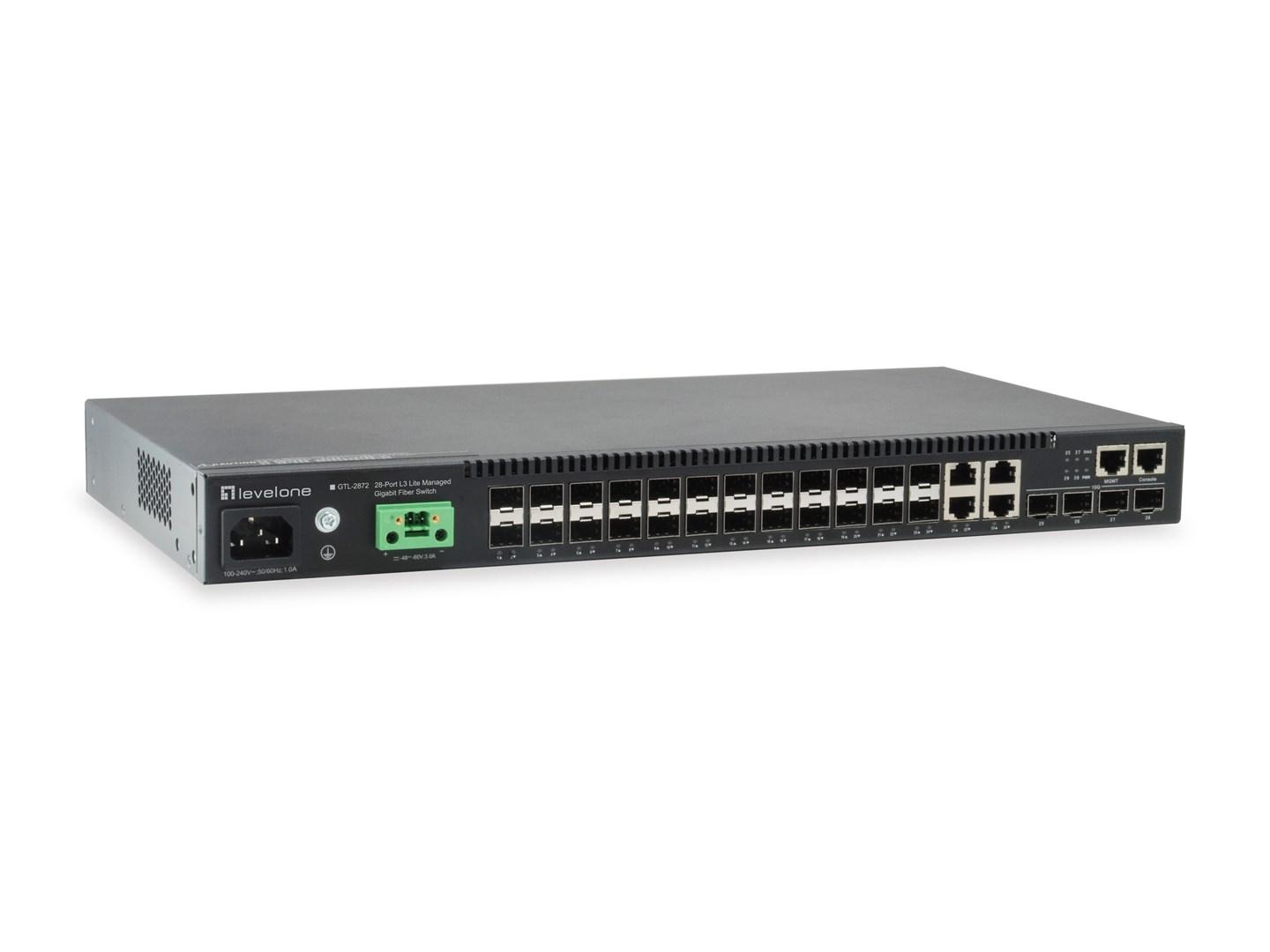 LevelOne GTL-2872 28‑ports L3 Lite administrerbar Gigabit fiber‑switch - 4 x 10GbE SFP+, 4 x Gigabit SFP/RJ45 combo billede
