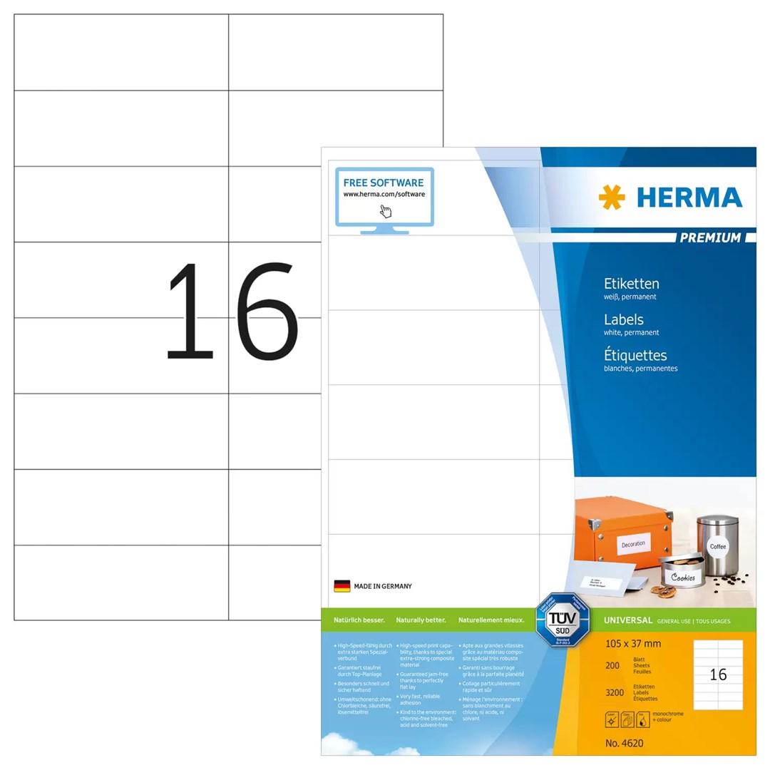 HERMA Premium etiketter A4 - 105 × 37 mm, hvid mat, 3.200 stk. billede
