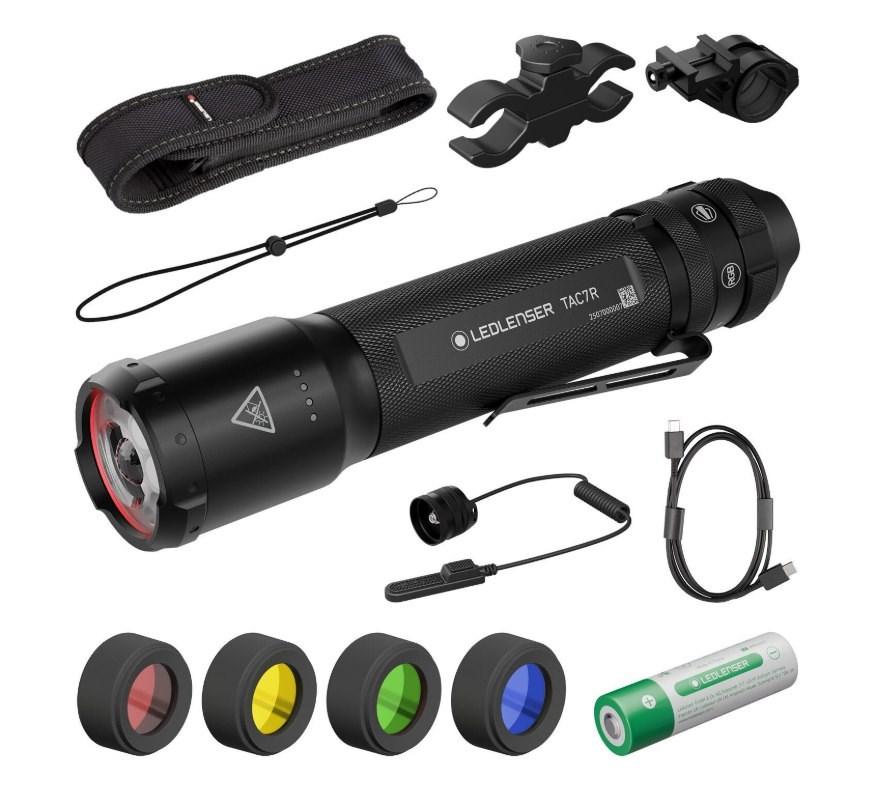 Ledlenser TAC7R jagtsæt - sort lygte med tilbehør