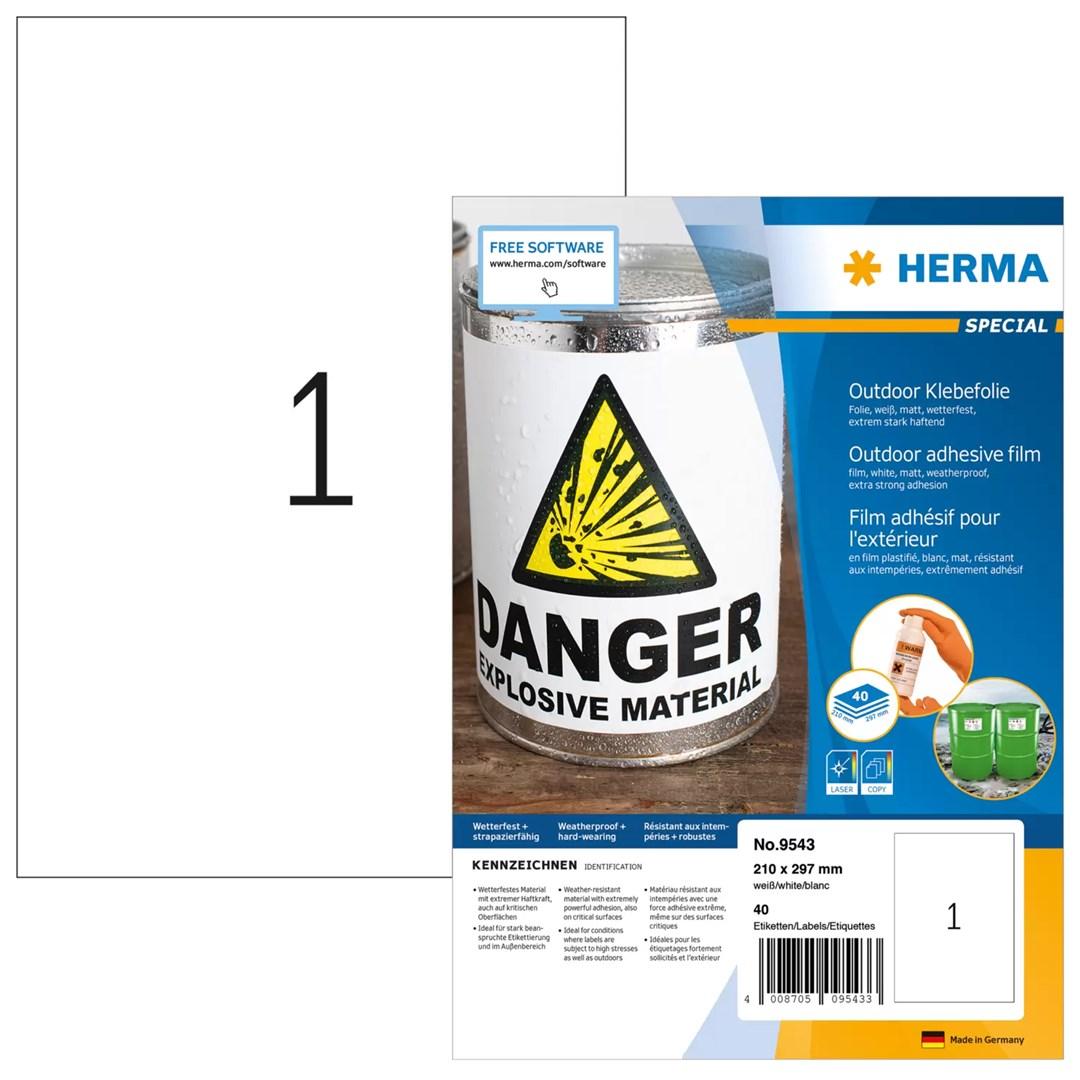 HERMA 9543 udendørs selvklæbende etiketter A4 - hvid, mat (40 ark) billede