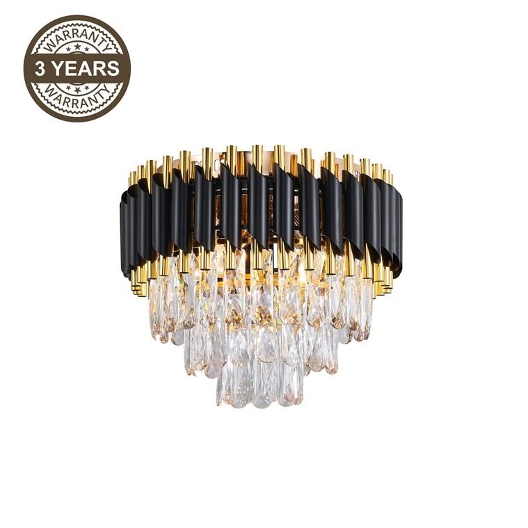 Loftlampe Lanna - 4 x E14, sort/guld krystal-look