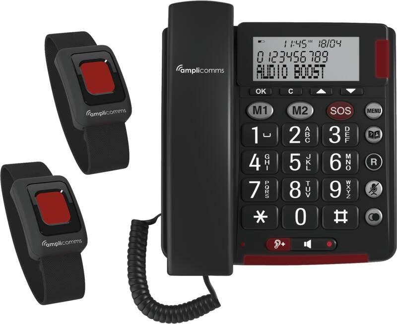 amplicomms BigTel 50 Alarm Plus Duo - analog fastnettelefon med opkalds-id, mørkegrå