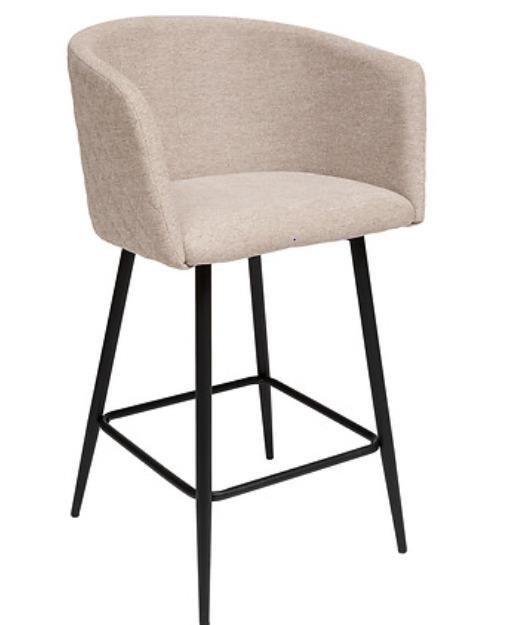 Barstol med armlæn - Marlo, beige polstring og sort stel