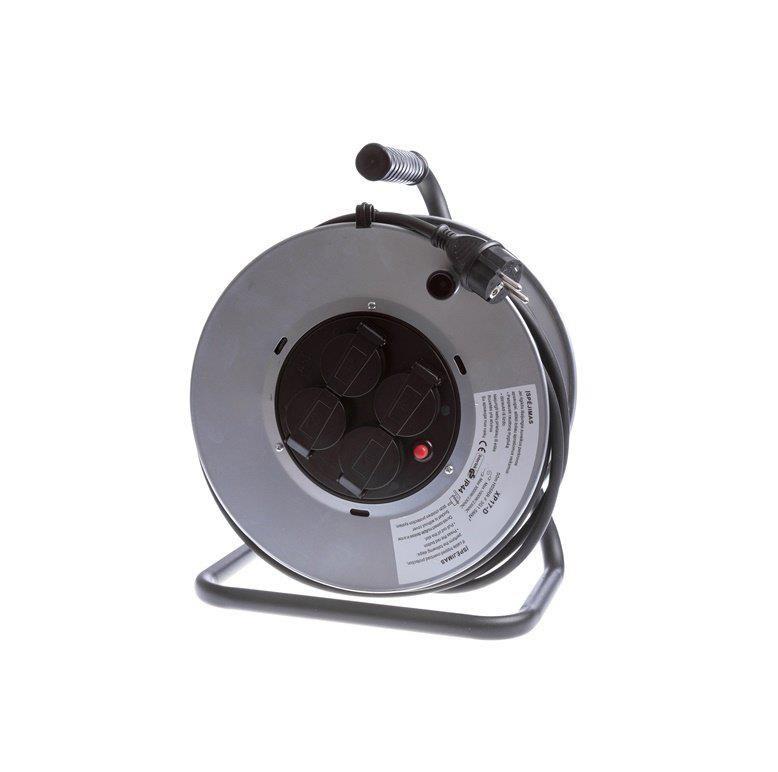 Kabeltromle 50 m - 3G1,5 mm², 4 udtag, metal, IP44 (XP17-D)