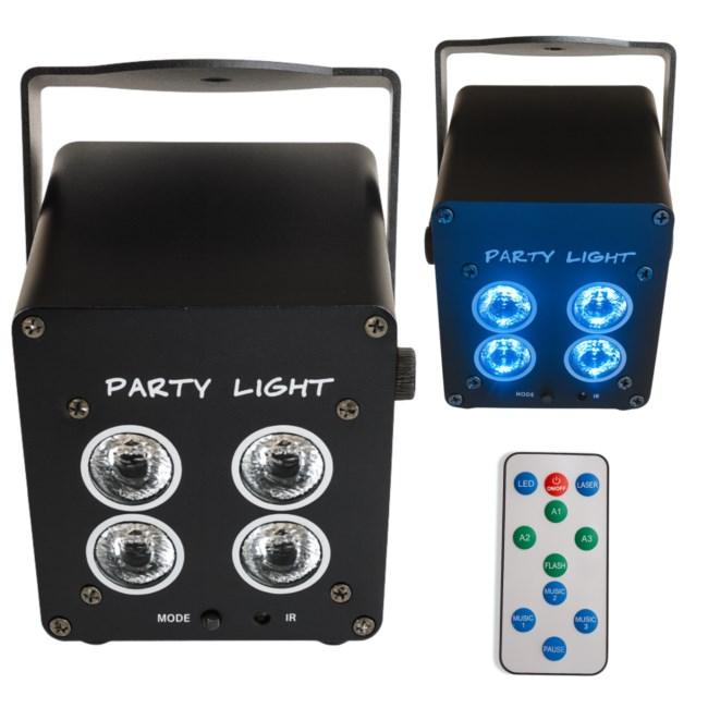 LED festlys med 4 x 3 W - genopladelig mini-spot med fjernbetjening