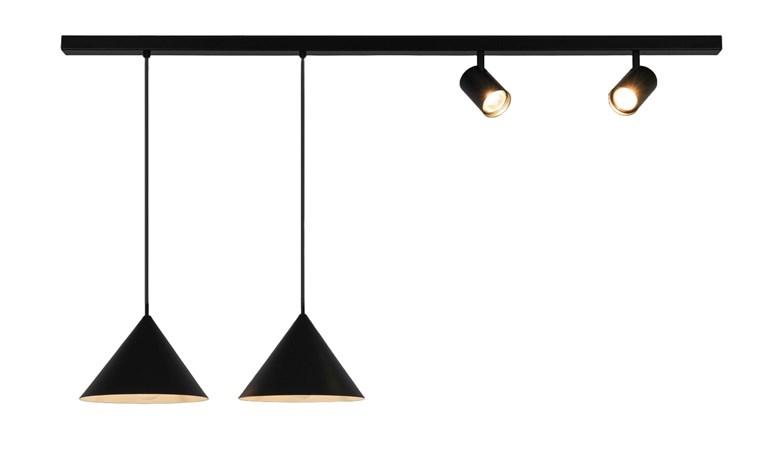 Loftskinne med pendler og spots - 2×E27 + 2×GU10, sort