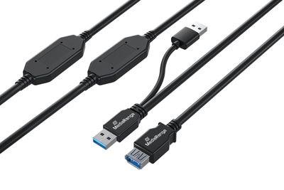 MediaRange MRCS244 aktiv USB 3.2 Gen 1 forlængerkabel 15 m - 2 x USB-A han til USB-A hun, 5 Gbit/s, sort