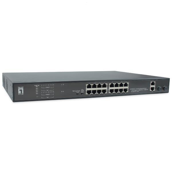 LevelOne FGP-2031 - 20-port PoE+ switch 19" 270 W, gigabit uplinks billede