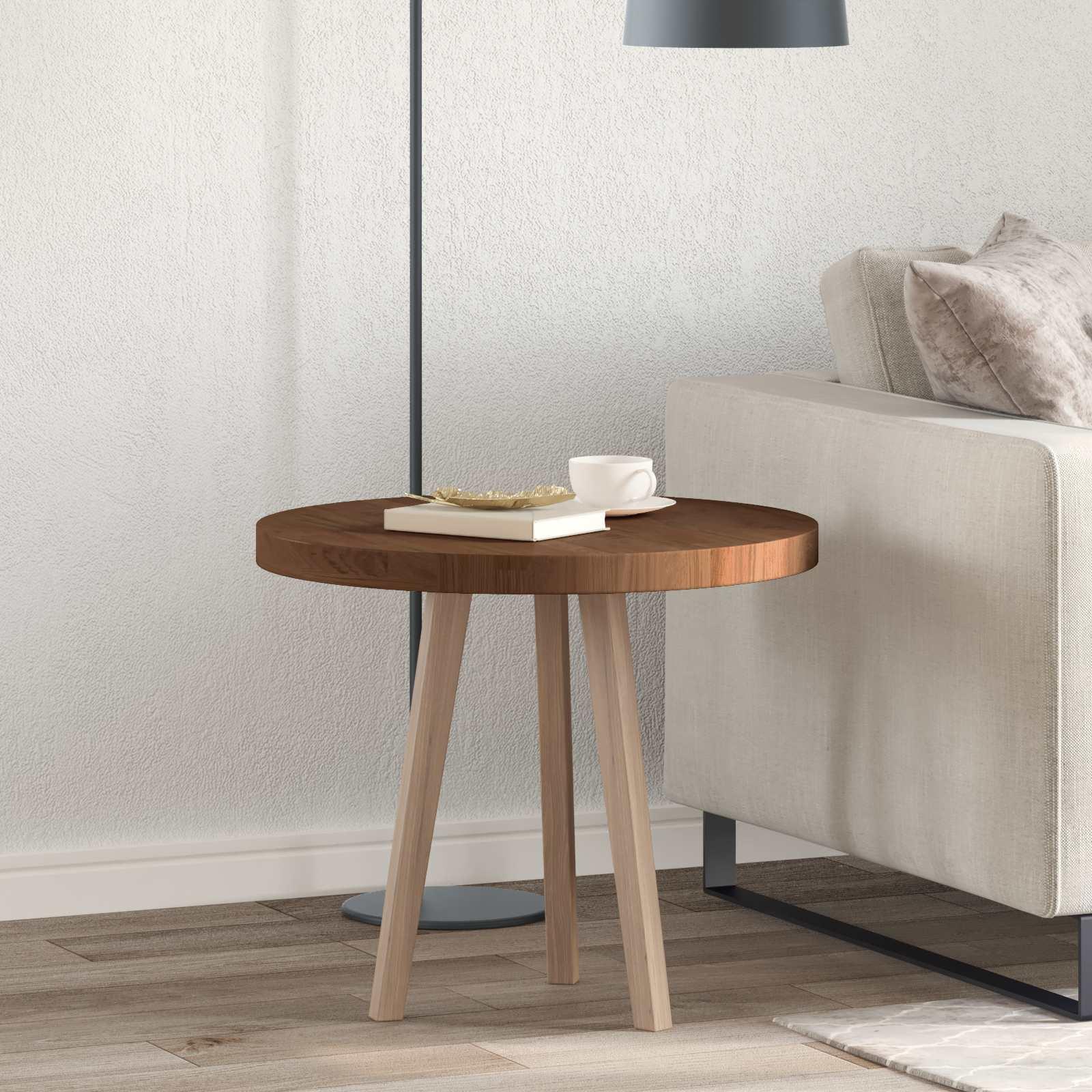 Bordplade Mørkebrun Ø 60 x 4 cm Solid egetræ