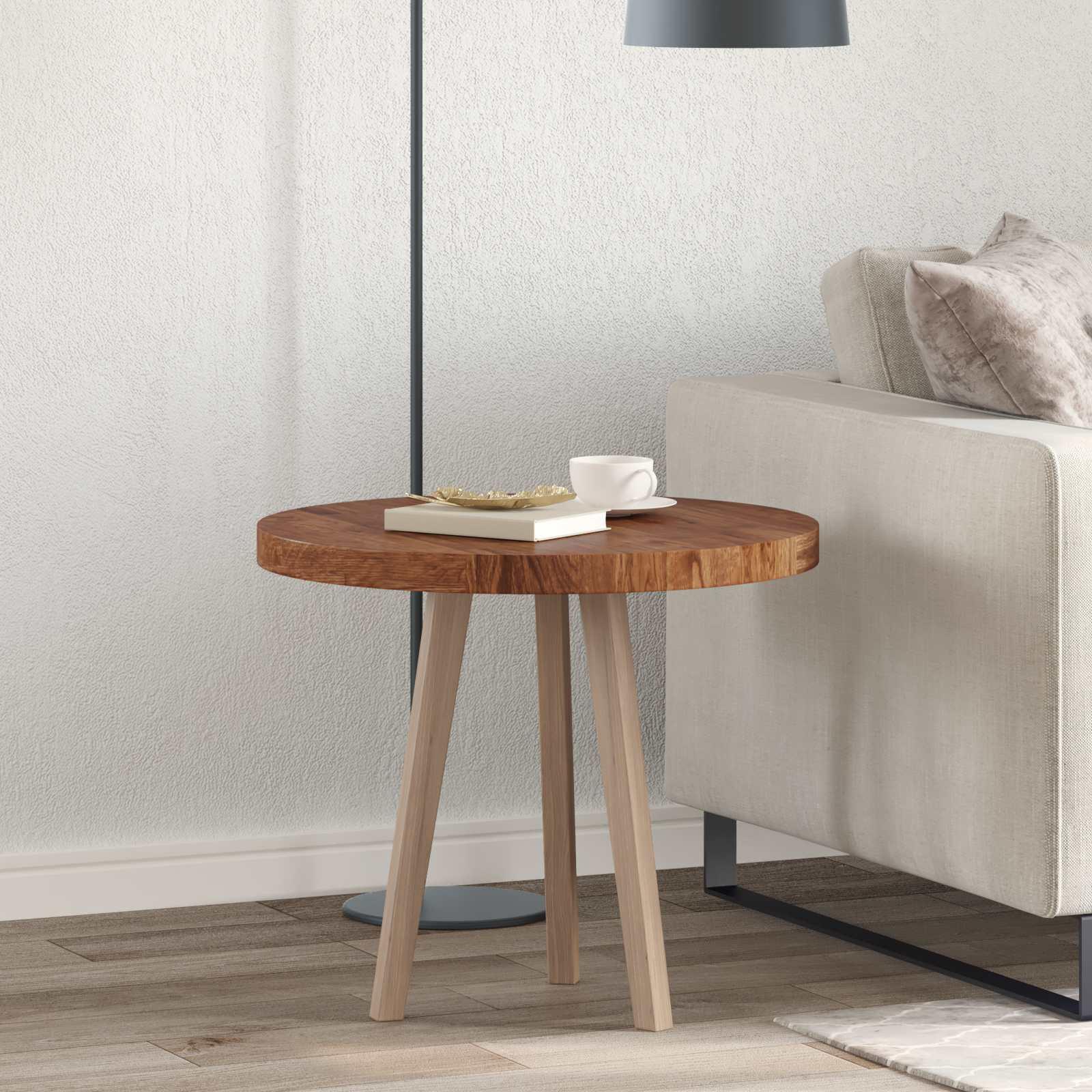 Bordplade Lysebrun Ø 60 x 4 cm Solid egetræ