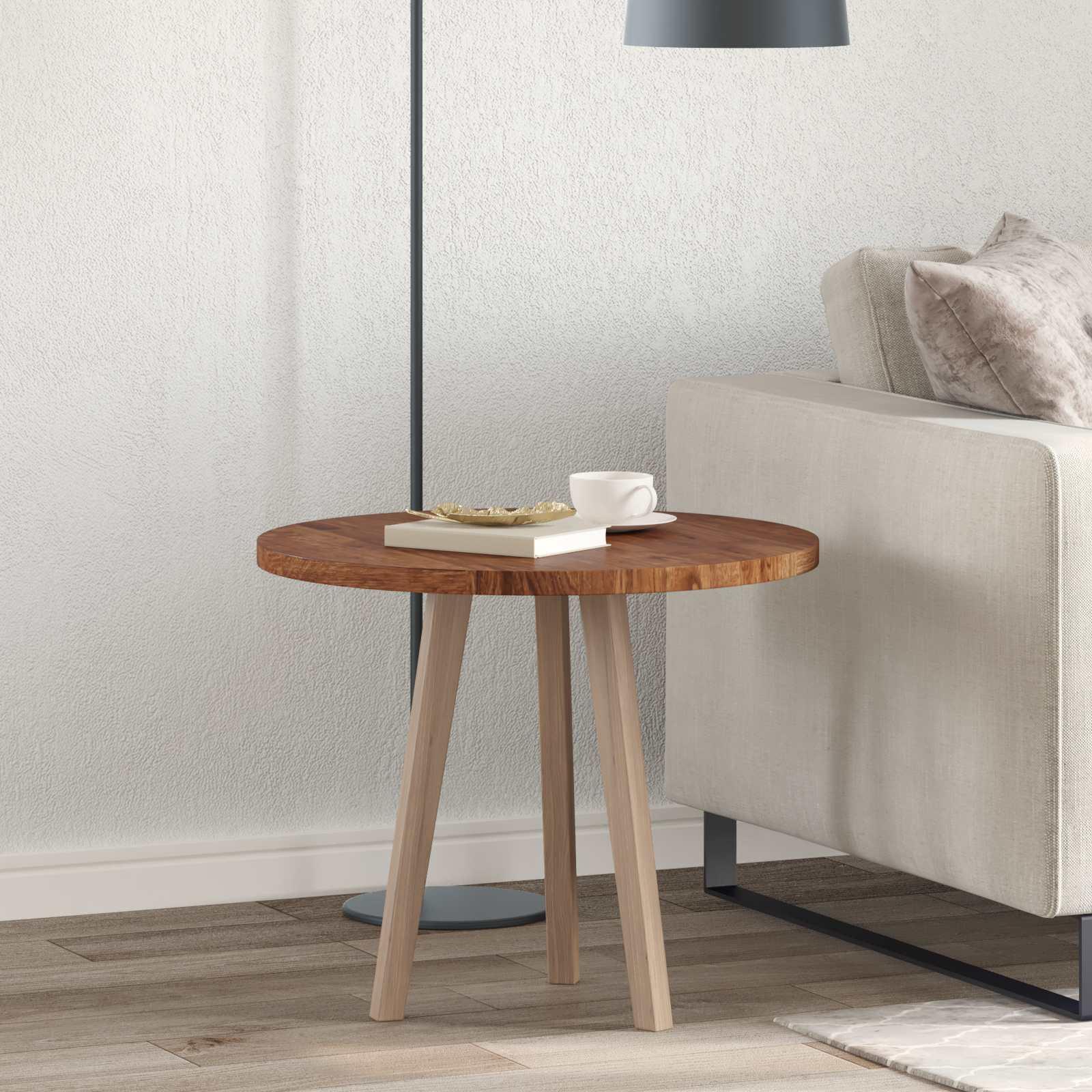 Bordplade Lysebrun Ø 60 x 2.5 cm Solid egetræ