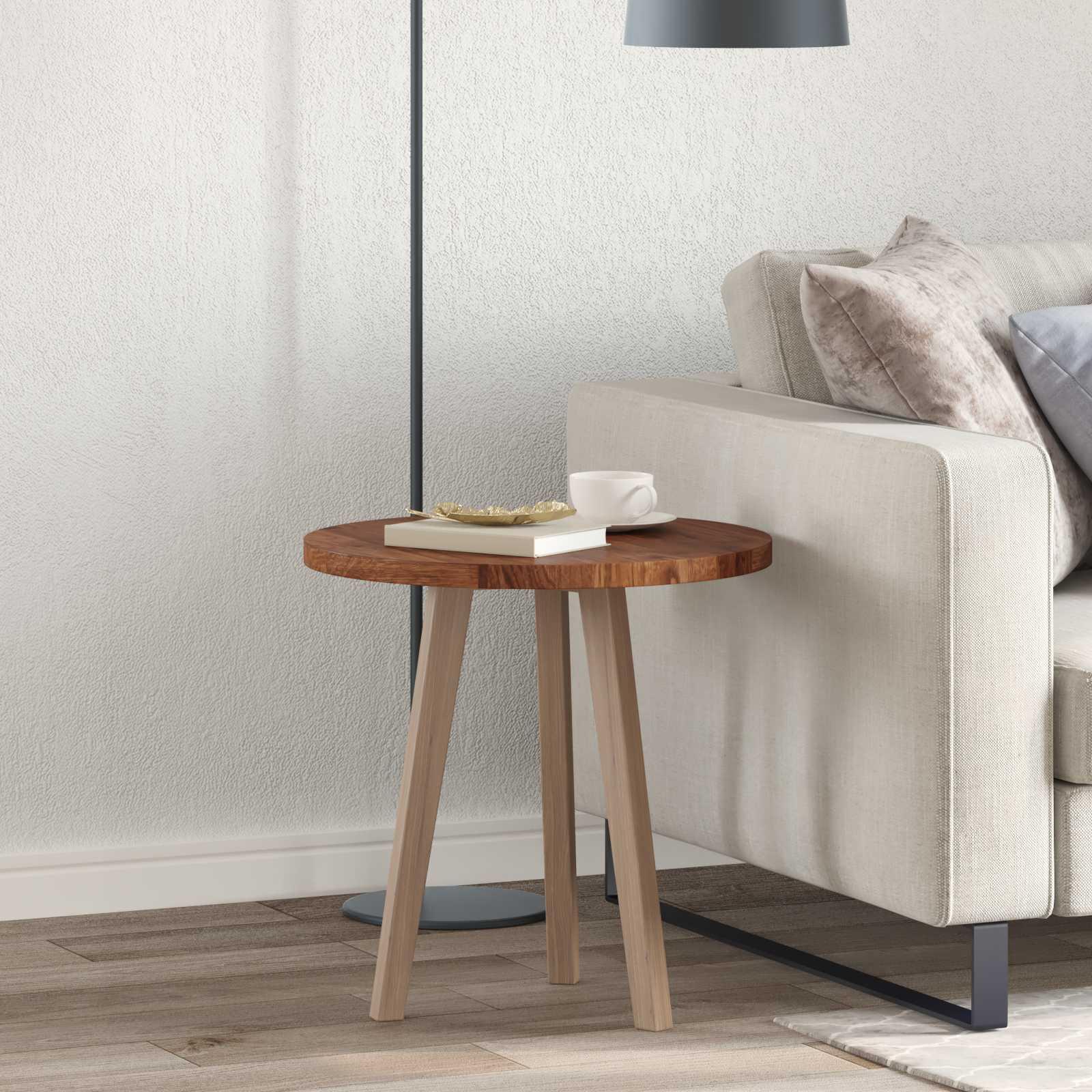 Bordplade Lysebrun Ø 50 x 2.5 cm Solid egetræ