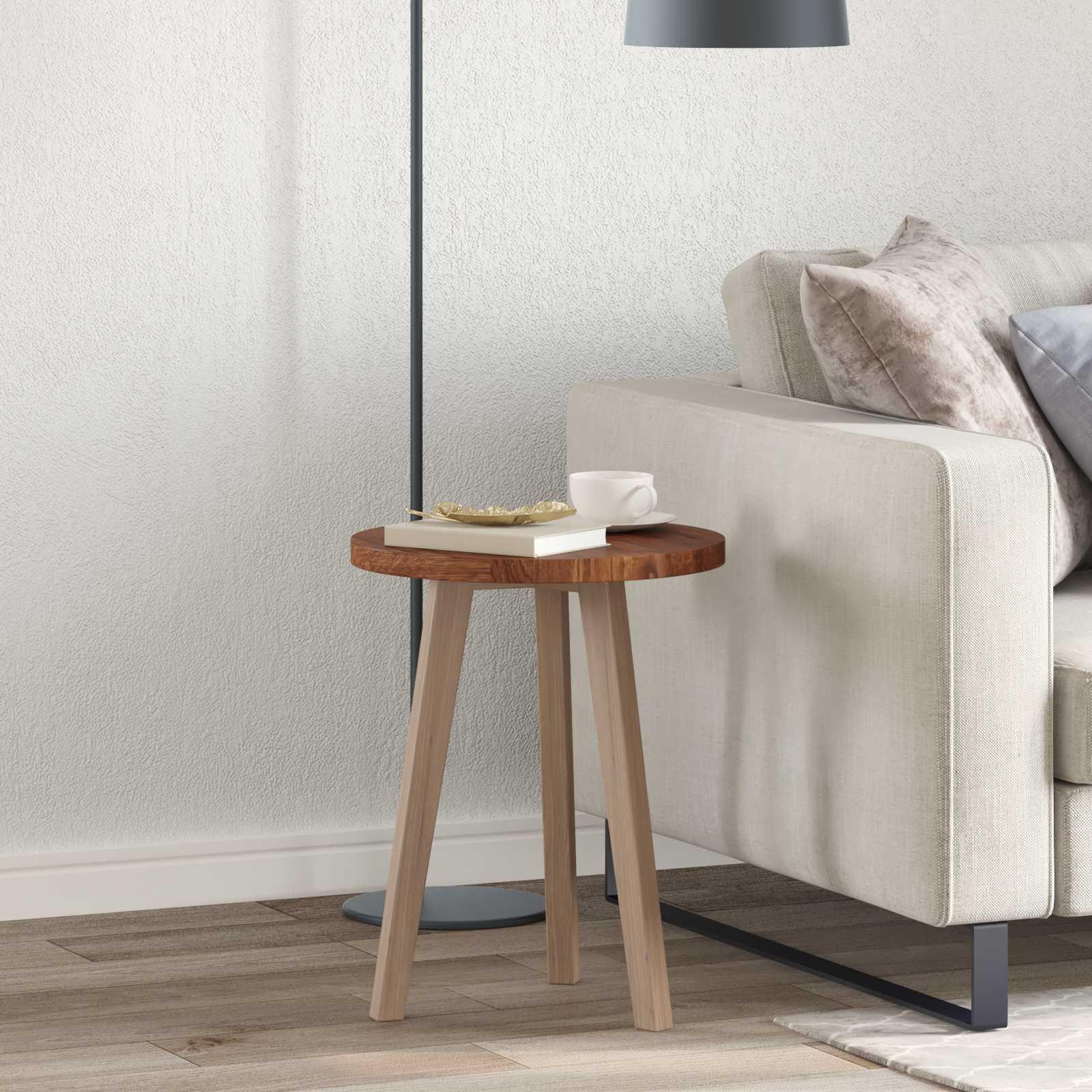 Bordplade Lysebrun Ø 40 x 2.5 cm Solid egetræ