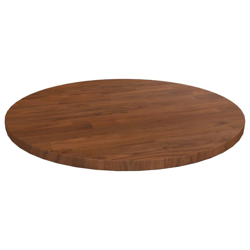 Rund Bordplade Ø40X1,5 Cm Ubehandlet Massivt Egetræ - Mørkebrun / Ø 40 x 1.5 cm