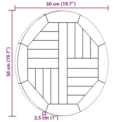 Rund bordplade 50 cm - massivt teaktræ, 2,5 cm
