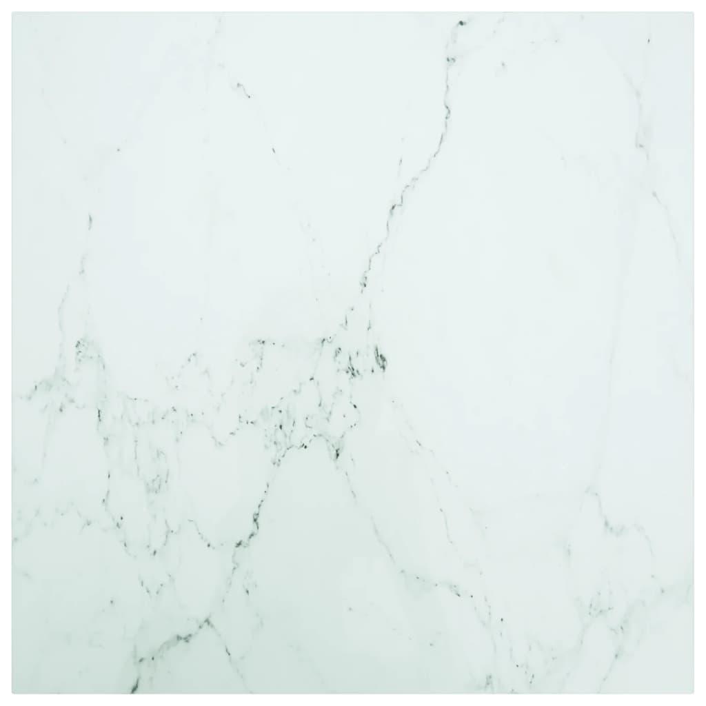 Bordplade 80x80 cm 6 mm hærdet glas med marmordesign hvid