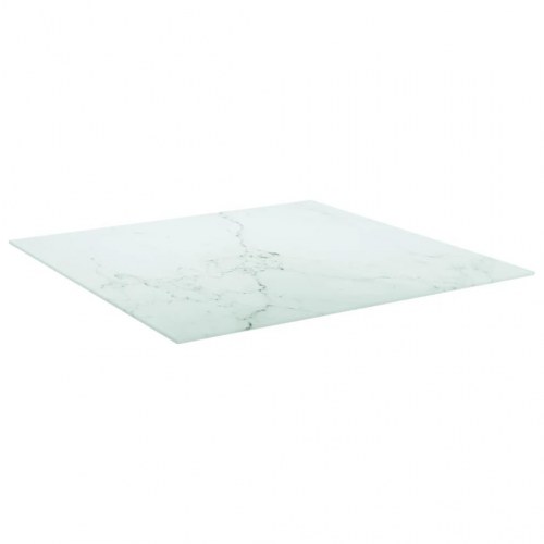 Bordplade 80×80 cm i hærdet glas - hvid marmordesign, 6 mm