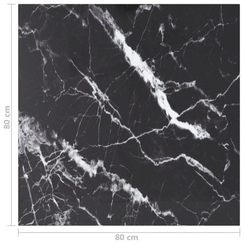 Bordplade 80×80 cm i hærdet glas - marmordesign, sort, 6 mm