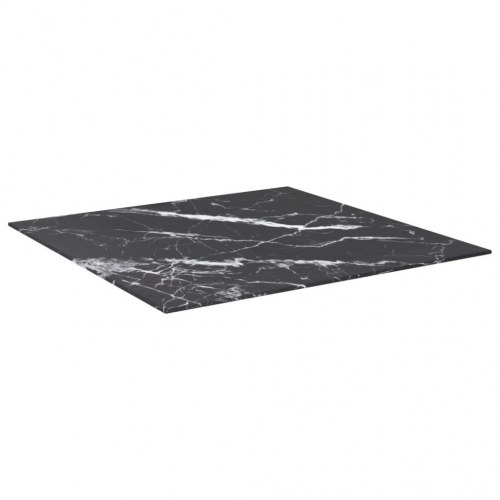 Bordplade 70×70 cm i hærdet glas - sort marmordesign, 6 mm