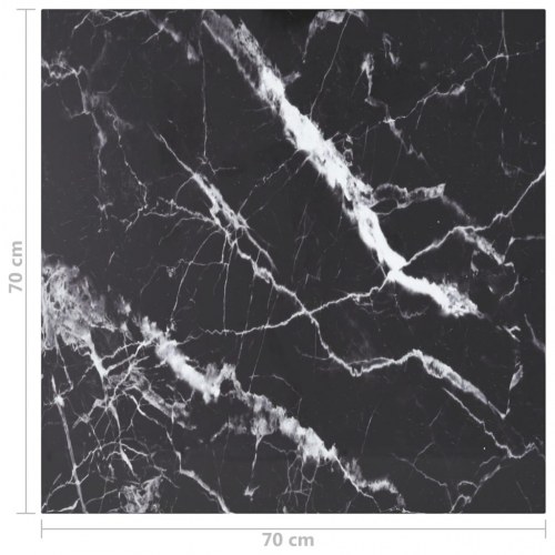 Bordplade 70×70 cm i hærdet glas - sort marmordesign, 6 mm